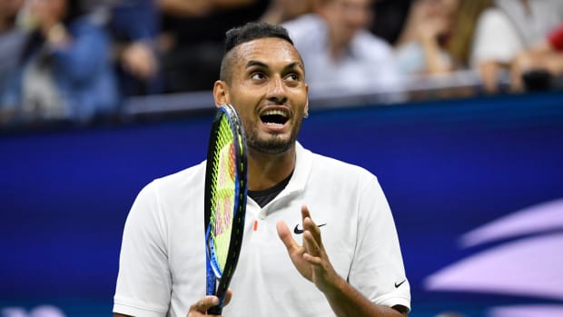 Nick Kyrgios gestures during the U.S. Open.